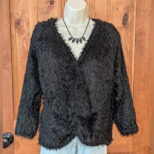 Jennifer Lopez‎ Black Fuzzy V-Neck Sweater